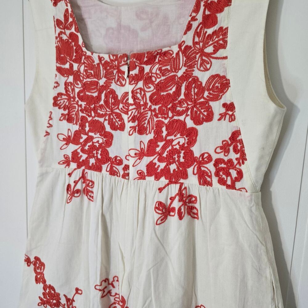 J Crew Embroidered Cotton Dress Orange White Sleeveless Pockets Size 4 - Picture 4 of 9